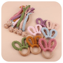 DIY baby creative beech ring tooth rubber hand ring toy pure handmade cotton fabric woven rabbit ear bite tooth grinding stick