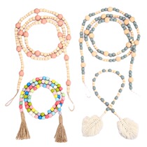 ins Nordic wind fields Garden Original wood color wood color wood beads Flow Su string Hemp Rope Flow Su Family Residence Decoration Pendant Manufacturer