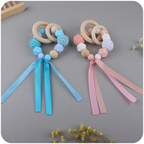 New baby supplies color with hand ring tooth rubber creative baby silicone bead bites gel grinders Tooth Toy Speed Selling