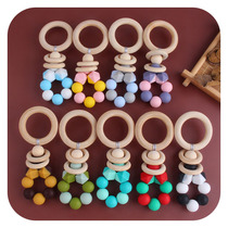 New baby supplies DIY creative wood ring tooth rubber baby appetites bicolor silicone toy bite tooth grinding stick