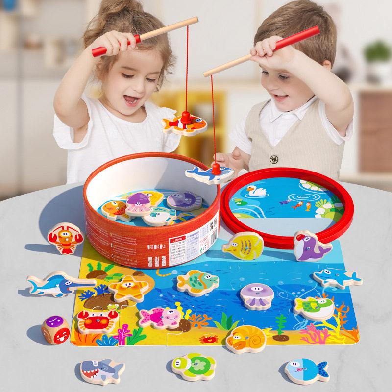 Children's New Wooden Barrel Magnetic Ocean Diaoyutai Baby Early Education Educational Toys Set - Taobao