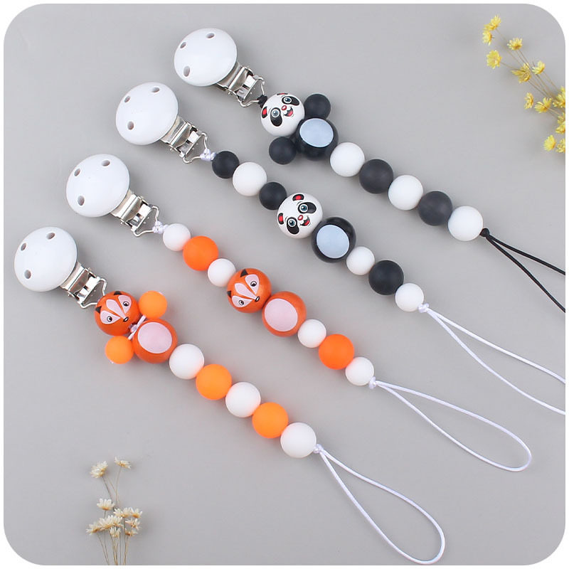 New baby products cartoon animal pacifier chain to soothe baby silicone beads DIY toy bite-proof chain