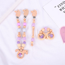 New Beech Wood Whale small Horse Baby Stroller Chain Nipple Chain Grinding hand ring Rattle Toy Three Sets