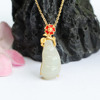 S925 silver inlaid natural hetian jade pendant white jade green bean fu bean festival gift high-end and versatile for your girlfriend