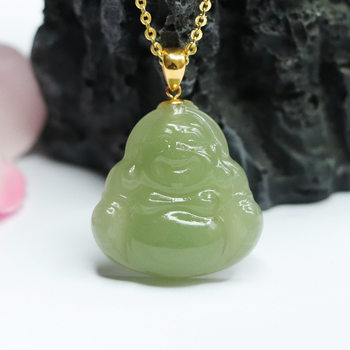 18k gold inlaid natural hetian jade pendant qingshui buddha jewelry for men and women hetian jade pendant necklace light luxury