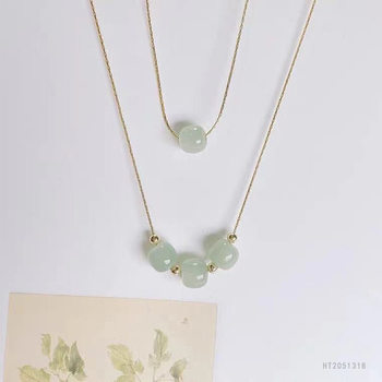 18k gold set with natural hetian jade pendant, clavicle necklace, jewelry, gift for girlfriend, exquisite, high-end and light luxury