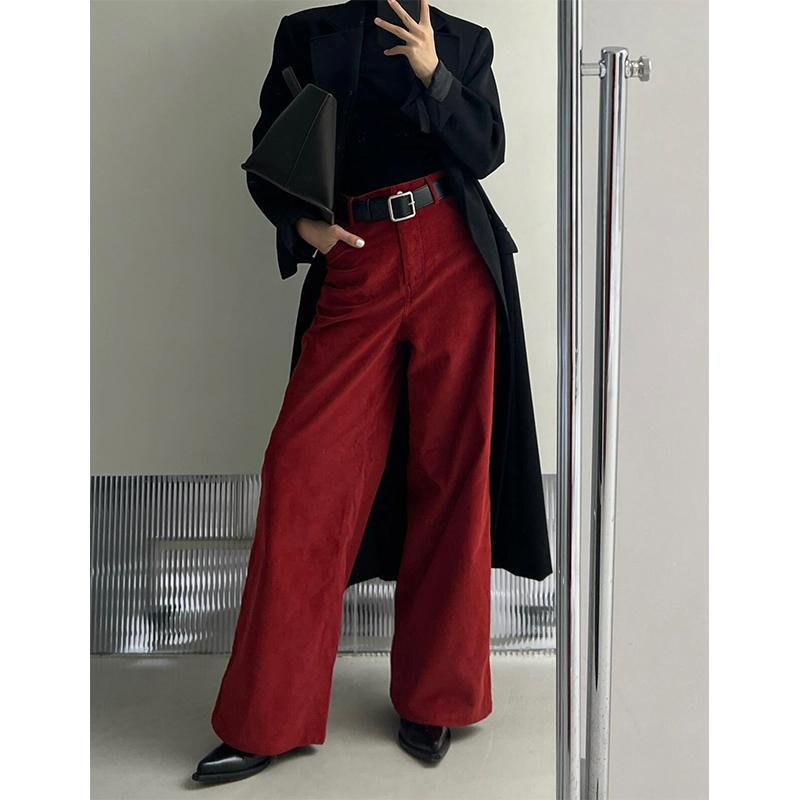 Plus Size Retro Red Corduroy Casual Pants for Women 2024 Autumn and Winter New Style High-End Elegant Simple Straight Pants Plus Size Retro Red Corduroy Casual Pants for Women 2024 Autumn and Winter New Style High-End Elegant Simple Straight Pants
