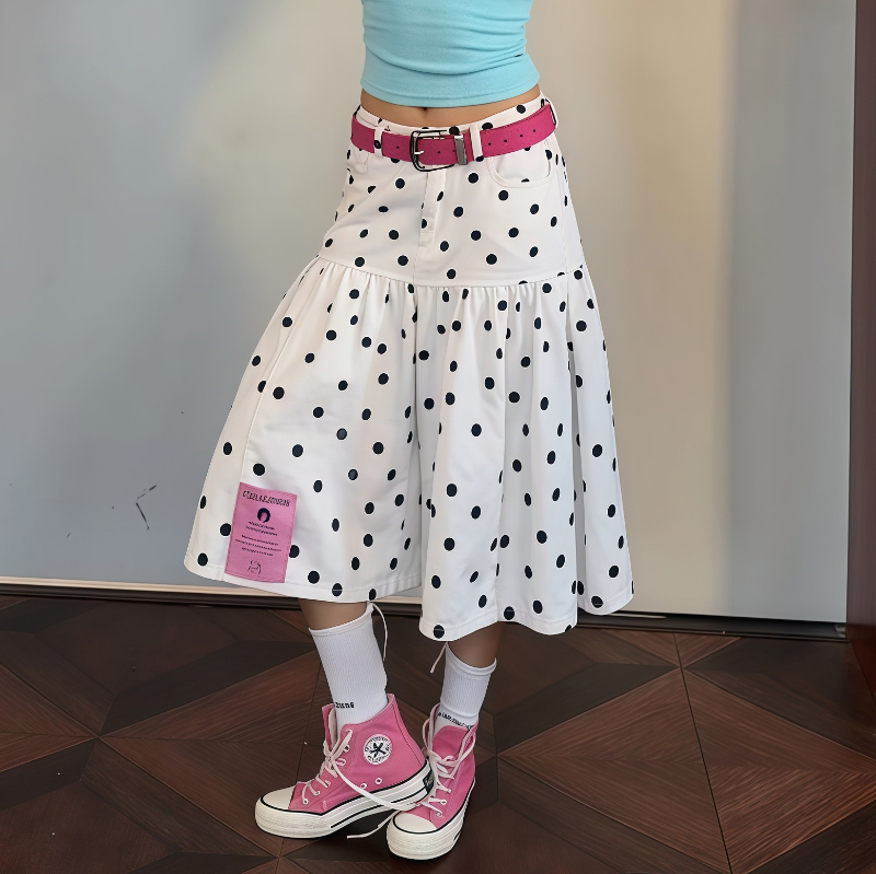 American Retro Polka Dot Culottes for Women, Summer Millennium Hot Girl Straight Casual Flared Mid-Length Pants, Y2K Vintage Capri Pants