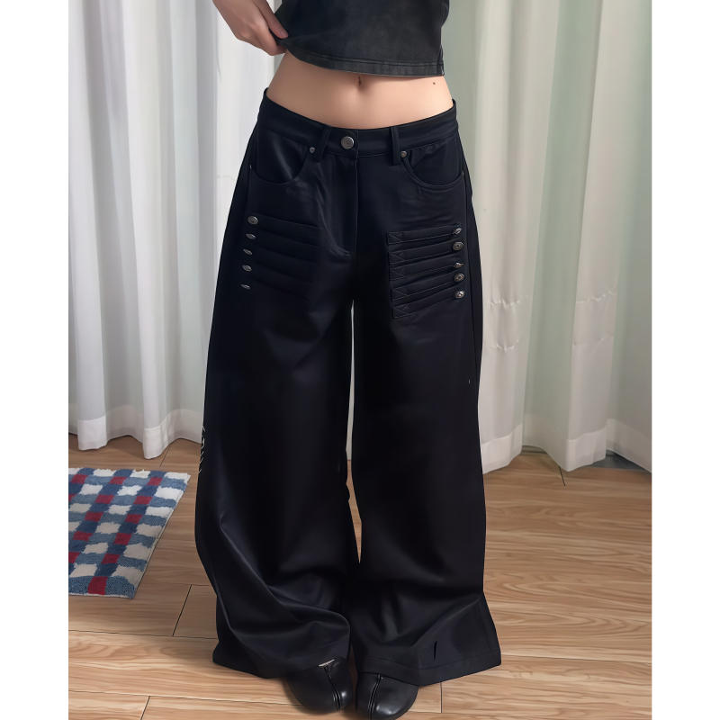 American Retro Palace-Style Low-Waist Casual Pants for Women, Summer Design, Niche High-Street Style, Loose Wide-Leg Long Pants