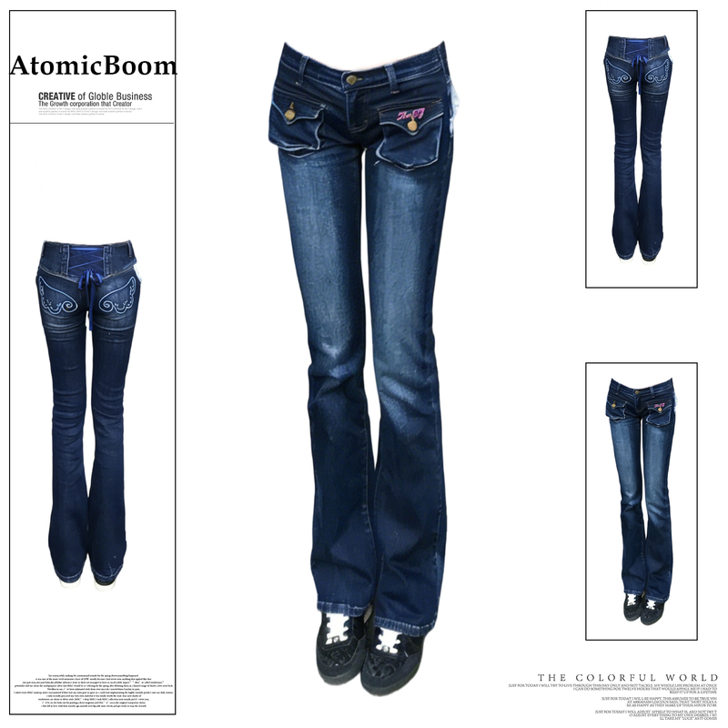 American Retro Wing Embroidery Jeans for Women, Autumn Spicy Girl Design, Lace-Up Low-Waist Slim Fit Flared Long Pants American Retro Wing Embroidery Jeans for Women, Autumn Spicy Girl Design, Lace-Up Low-Waist Slim Fit Flared Long Pants