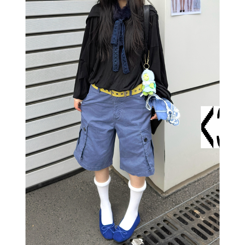 American Retro 2026 Super Trendy Blue Denim Cropped Pants for Women, Summer Mid-Length Low-Waist Casual Workwear Shorts