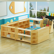 Kindergarten solid wood toy cabinet Childrens storage area corner combination storage cabinet Montessori teaching aid cabinet Bookshelf Shoe bag cabinet