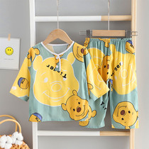 Childrens pajamas boy summer cotton silk new girl thin section cotton silk artificial cotton boy baby air-conditioning home clothes