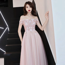  One-shoulder evening dress female 2021 new banquet noble and elegant long temperament simple and generous party dress