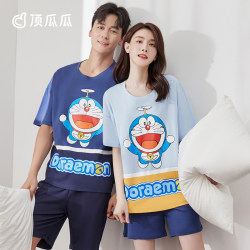 Dingguagua pajamas summer ຜູ້ຊາຍແລະແມ່ຍິງ Doraemon ຮ່ວມກັນ Dingguagua ຝ້າຍບໍລິສຸດຄູ່ຜົວເມຍສັ້ນແຂນສັ້ນຊຸດໃສ່ເຮືອນ