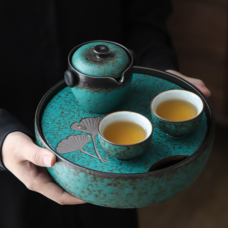 Kiln ceramic tea set two cups of household office Japanese kung fu tea set handcup cup tea set cup tea