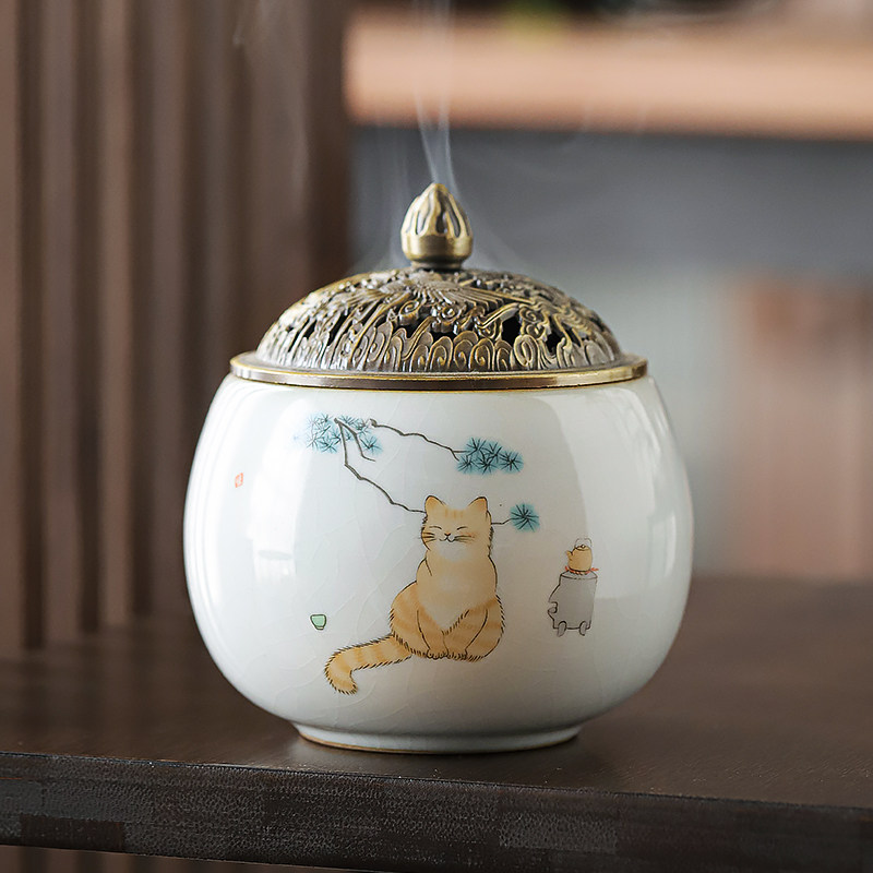 Epiphany Tea Event Ru Kiln Ceramic Incense Stove Small Number Home Incense Burner Indoor Zen Pendulum piece Incense Stove