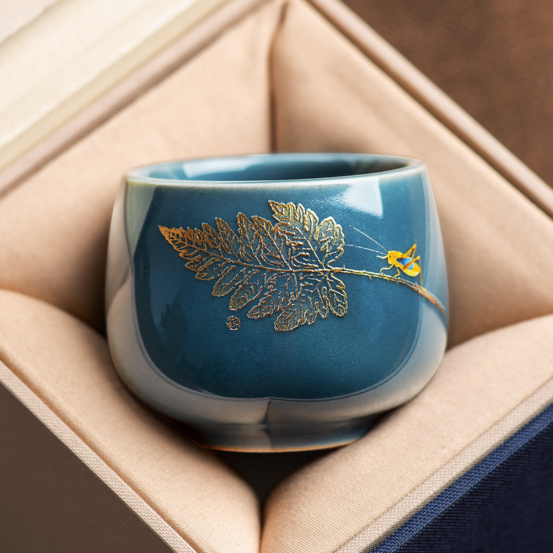 Ceramic Master's Cup Single Cup Gold Cicada Day Style Retro Tasting Cups of ceramic Gongfu Tea Cup Individual Cup Tea glasses Single cup