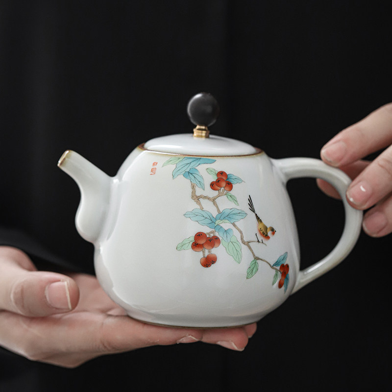 Handmade Ru kilns open sheet Nourishing Ceramic Teapot Domestic single pot Bring your own filter Japanese style Gongfu tea with tea maker