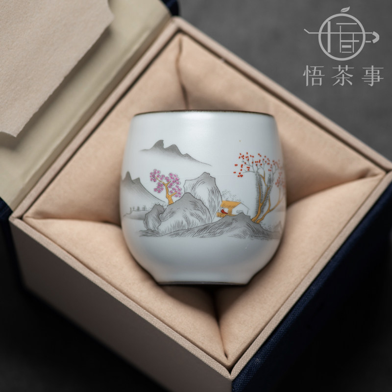 Ceramic teacup Jingdezhen Yuebai Ru kiln tea cup opening piece master single cup Ru porcelain Chinese Kung Fu tea set tea cup