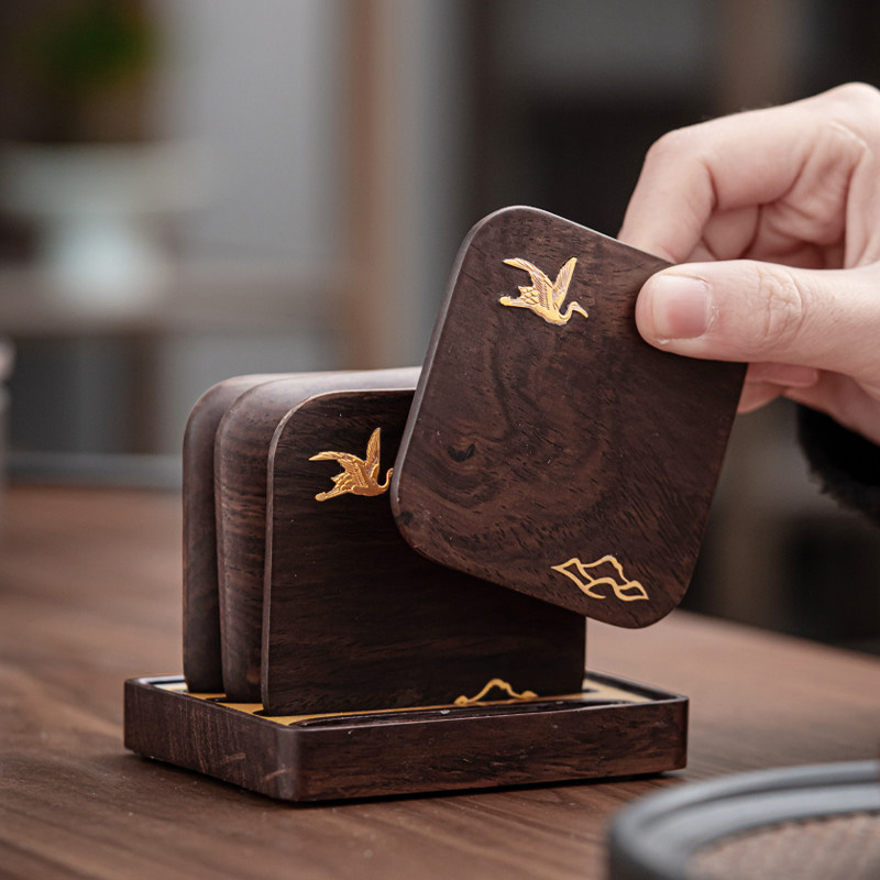 Tung Wood Tea Cup Trust Black Sandalwood Solid Wood Tea Cup Cushion Home Utiliti Tea Furniture Anti-Burn Heat Insulation Tea Mat Tea Road Accessories