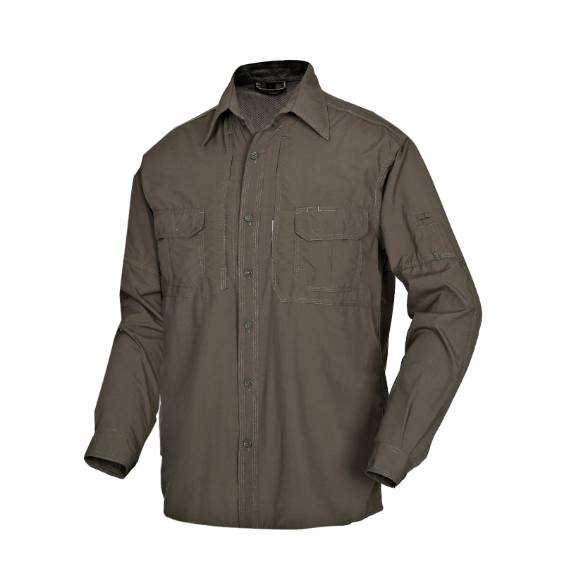 Spring and autumn men's outdoor loose large size multi-bag long-sleeved shirt men's business casual sports quick-drying shirt men's tide