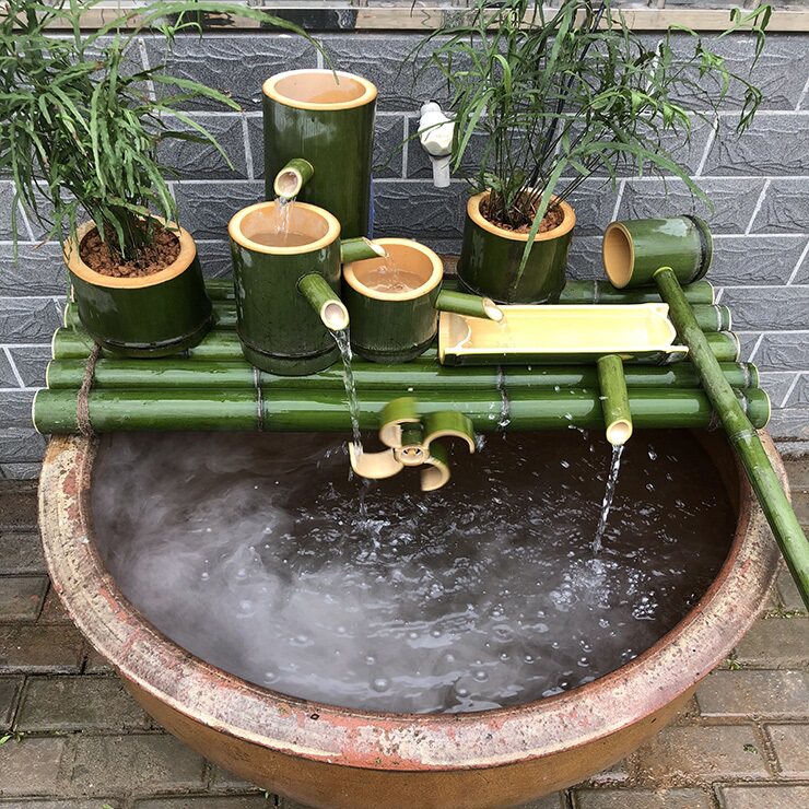 Water cylinder circulating water bamboo decorated bamboo tube fengshui tube fish tank oxygen false landscape tank filter