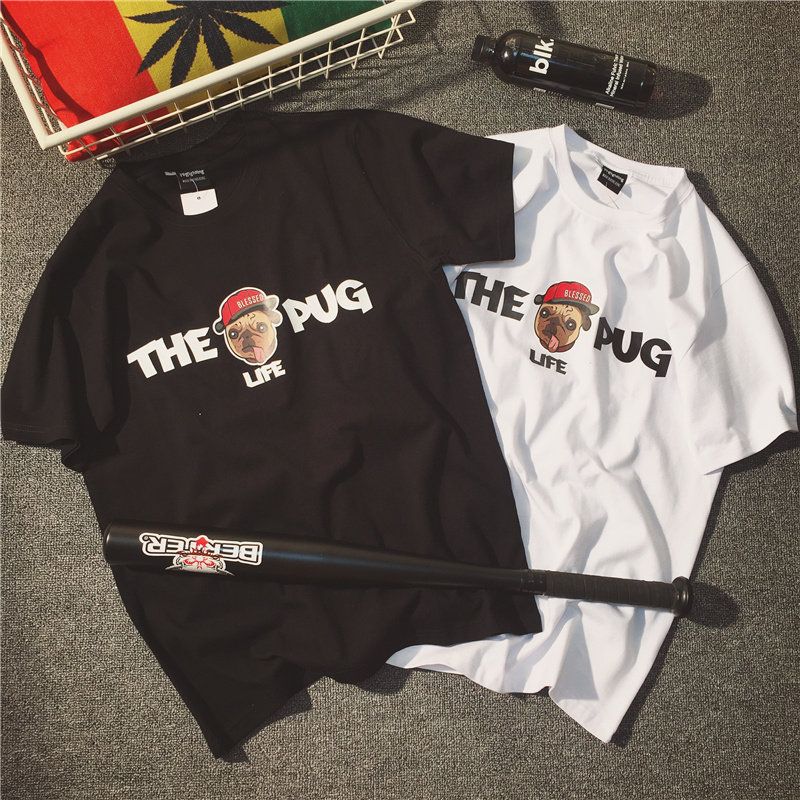 夏季西海岸匪帮卡通狗印花短袖T恤男情侣字母半袖街头潮男短tee