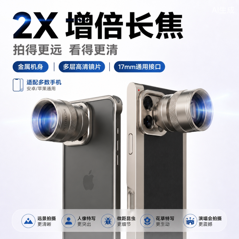 2X Telephoto Lens Suitable for Apple and Android Professional Concert Photography Mobile Phone Lens 2X Telephoto Lens Suitable for Apple and Android Professional Concert Photography Mobile Phone Lens