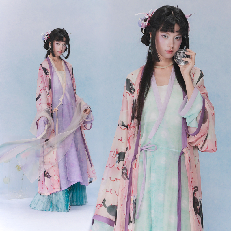 Linxixuama【Xuanmaoyin】Jin-Style Hanfu Set, Improved Straight Skirt, Outer Shirt, Inner Shirt, Chinese Style Wide-Leg Pants for Women