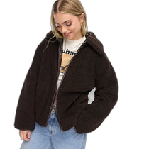 Hong Kong direct mail trendy luxury ASOS womens and pu design fleece collar cropped chocolate jacket