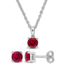 Mimi Max 3 CT TGW Faux Ruby Set of 2 Solitaire Pendant with Chain and Sterling Silver Earrings
