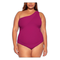 becca by rebecca virtuePlus Womens Adjustable Asymmetric One-Piece Swimsuit - Pomegranate