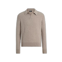 (Direct Mail from the United States) ZEGNA Oasi Cashmere Mens Long Sleeve Polo Shirt 100 Cashmere Open Collar