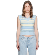 Hong Kong direct mail trendy luxury GANNI womens blue yellow striped vest K2258
