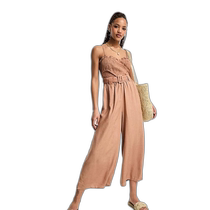 Hong Kong direct mail trendy luxury ASOS womens design linen pleated corset belted rust color jumpsuit