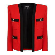 Hong Kong direct mail trendy luxury Balmain Balmain womens green fruit collar wool crepe jacket