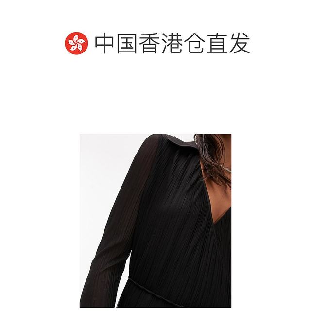 Hong Kong direct mail trendy luxury Topshop women's pleated collar dress ເສື້ອເຊີດຍາວກາງ (ສີດໍາ)