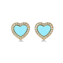 Hong Kong direct mail apmmonaco womens gold lake blue color matching love earrings fashion jewelry accessories