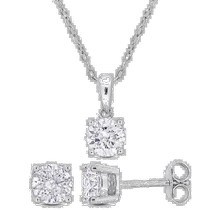 Mimi Max 2-Piece Solitaire Pendant Chain and Stud Earring Set in 925 Sterling Silver - White (