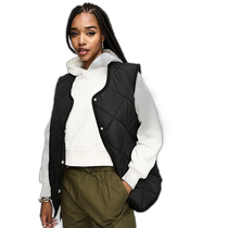 Hong Kong direct mail trendy luxury ASOS womens diamond design long quilted fabric vest (black)
