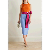 Hong Kong direct mail trendy luxury CAROLINA HERRERA womens midi dress bow belt silk