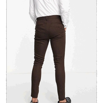 Hong Kong direct mail trendy luxury ASOS mens design tight wool blended yarn brown tweed suit pants