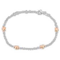 Mimi Max Rose and Sterling Silver Four Pink Hearts Charm Bracelet - 7 1 - Pink and