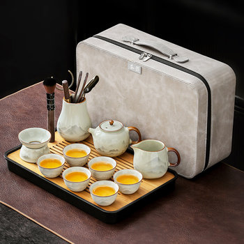 Ru Kiln Quick Cup Travel Tea Set Ceramic Teapot Outdoor Hotel Portable Tea Drinking Equipment Complete Set