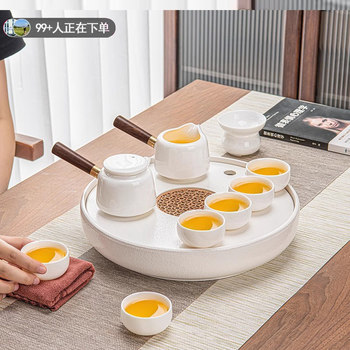 Dehua White Porcelain Side-Handle Teapot Tea Set Complete Set for Home Living Room High-End Ceramic Teacups Tea Tray 2026 New Model