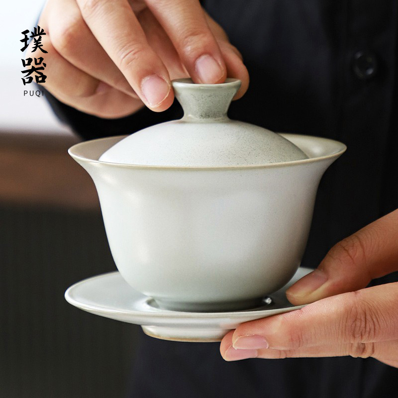 You kiln cover a single large ceramic teacup without hot hand with a kunkung fu three-talent set high-end tea bowl
