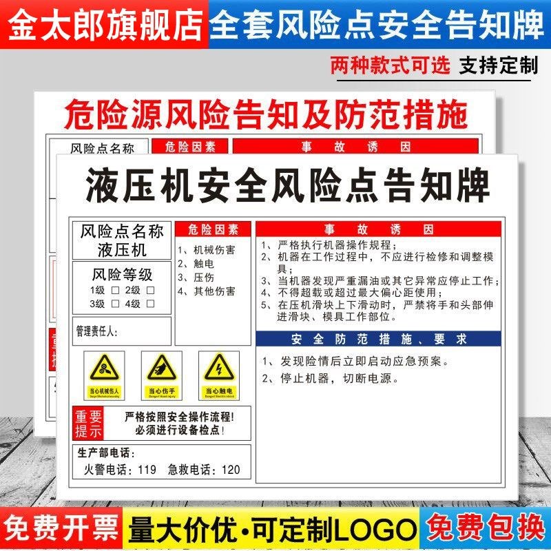 Hydraulic machine safety risk point inform card card danger source preventive measures machinery equipment operation sign sign