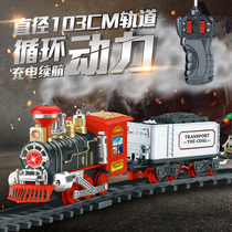 Children boys and girls simulation remote control electric steam train rechargeable running track car toy 3-6 years old