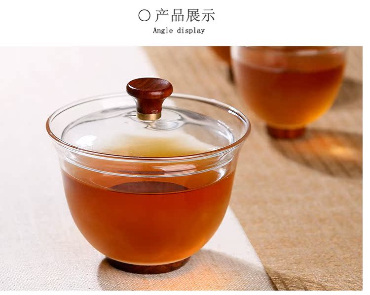 Royal pure heat - resistant glass tea just tureen wood bottom three points kung fu tea set glass tureen two cups